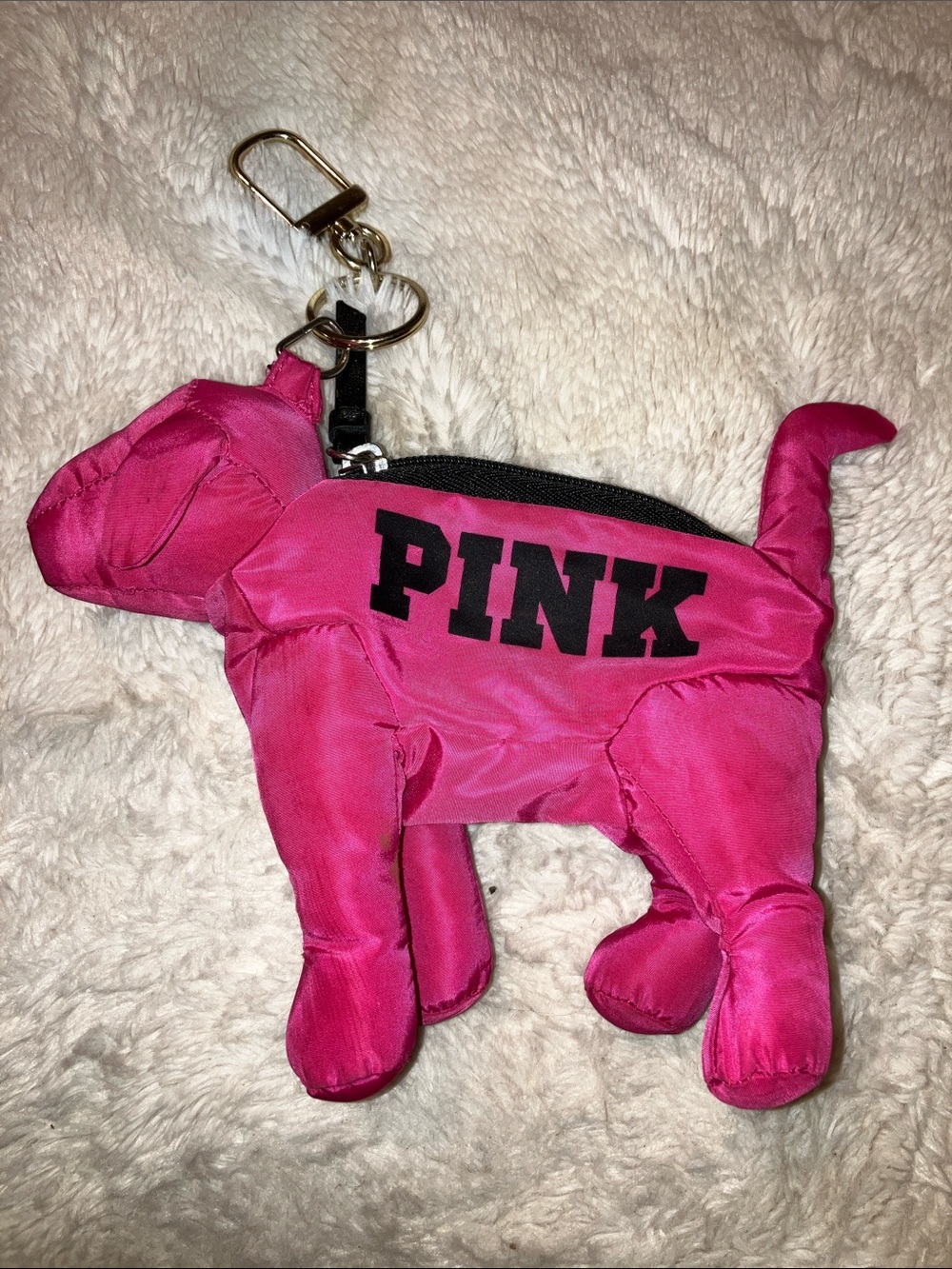 PINK Victoria's Secret Hot Pink Dog Pouch Keychain